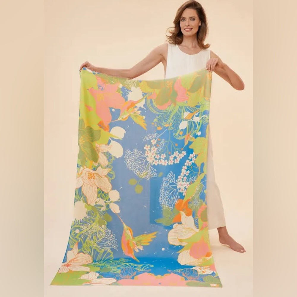 Powder UK Floral Hummingbird scarf / large: 38.5” x 71.5” - NEW